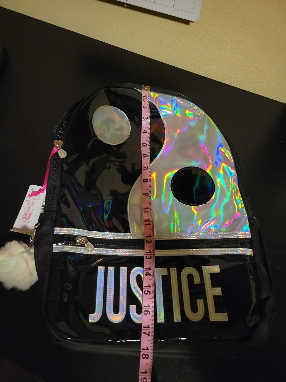 NEW Justice Girls Black &  Iridescent Backpack Padded Interior NWT Holographic